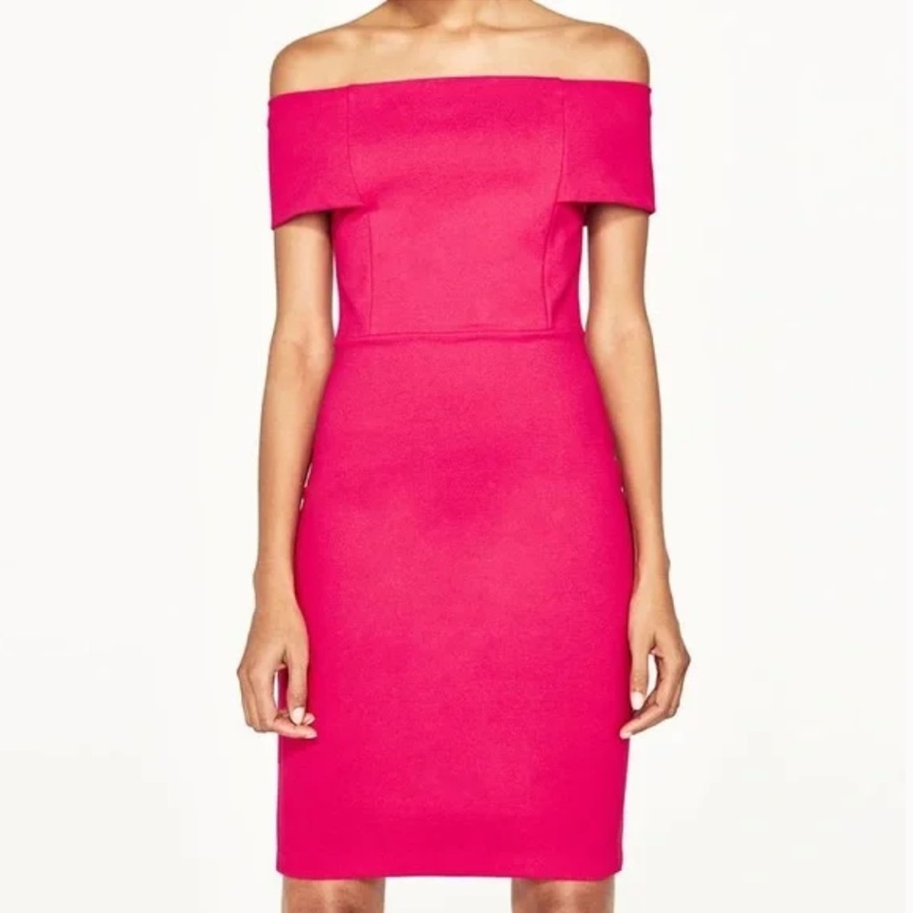Zara - Off the Shoulder Hot Pink Mini Dress | size small